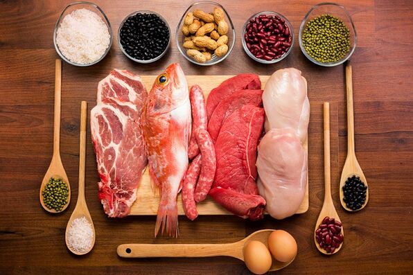 Prodotti di carne e pesce sono mostrati nella prostatite